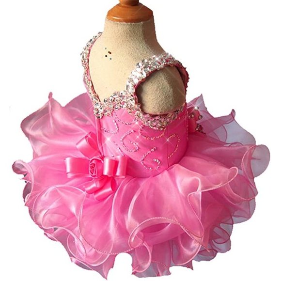 NEW Beautiful Sparkling Bling Rhinestone Pink Baby Gown Flower Girl Dress - Picture 4 of 5